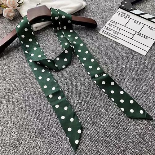 Long Thin Skinny Scarf Satin Neckerchief Ribbon Tie Waist Belt for Women - color: Green Polka Dots