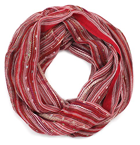 Anika Dali (15 Colors) Shimmer Sparkle Infinity Scarf, Women's Festival Bliss Lightweight Fashion Shawl - color: Romance Red