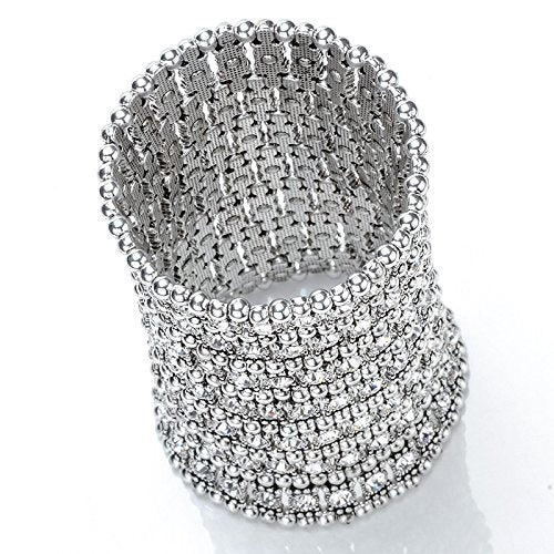 Szxc Womens Ballroom Rhinestone Stretch Cuff Bracelets Fit Wrist Circumference from 6.5" to 7.8" - Lead & Nickle Free - color: Silver Clear