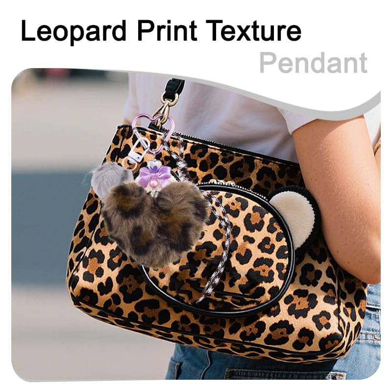 Leopard Faux Fur Keychain for Purse Charms for Handbags Leopard Plush Key Chain for Car Keys - color: Leopard Color 1
