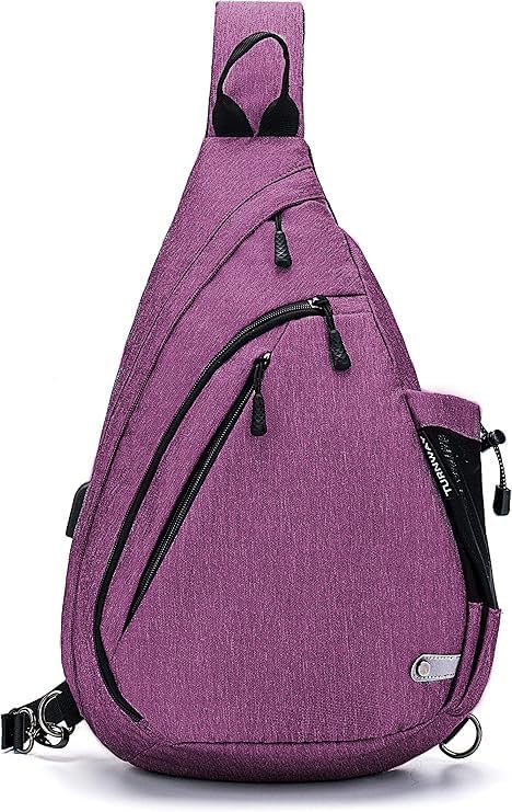 TurnWay Water-Proof Sling bag/Crossbody Backpack/Shoulder Bag with USB Charging Port for Travel, Hiking, Cycling, Camping - color: Green Grid