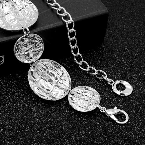 LIMHOO Women's Metal Waist Chain Belts Gold Silver Link Belt for Dresses - color: Circle Silver, size: L: Length 135cm/53.1in