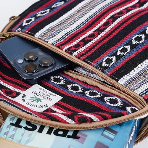 Marubhumi Hemp Small Backpack Cross Body Shoulder Himalayan Bag Adjustable Strap Men and Women Sling Bag Lightweight Daypack