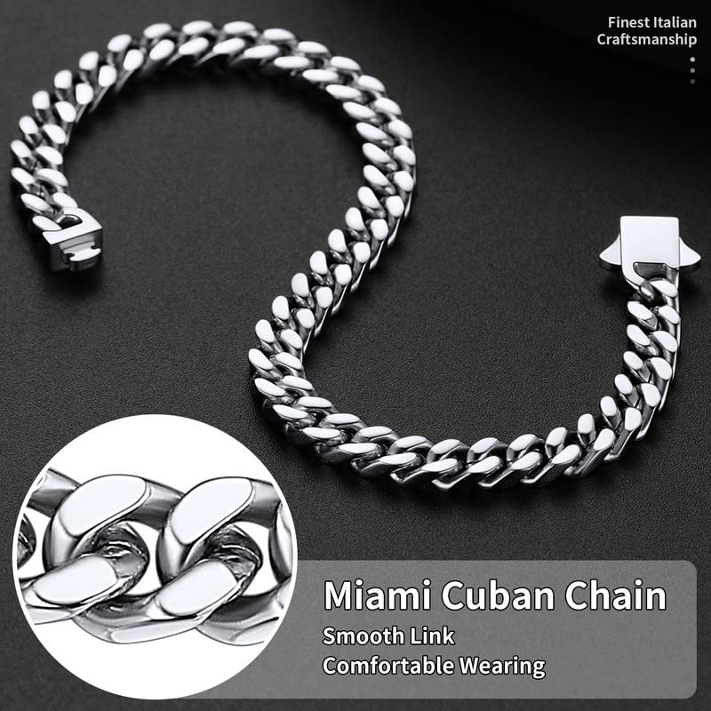ChainsHouse Stainless Steel Cuban Link Bracelet for Men, 5mm/7mm/9mm/12mm Width, 7.5"/8.3"/9" Length, Black/18K Gold Plated Chain Wrist Bracelets for Men, with Gift Box - color: a. 5mm width-steel, size: 9.0 Inches