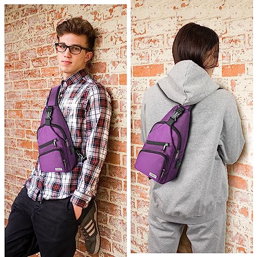 AMJ Crossbody Sling Bag Men Women, Casual Shoulder Backpack, Chest Daypack Satchel for Hiking Travel - color: Purple, size: Small