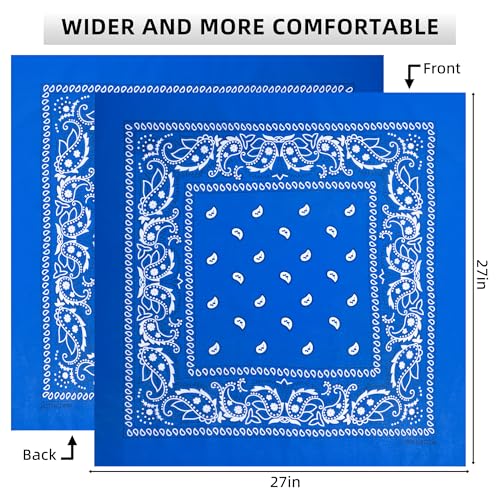 Extra Large Bandana 27” x 27”,100% Cotton bandana for Men and Women，Multi-Purpose Scarf Headbands ，Head Scarfs - color: Light Blue/Royal Blue
