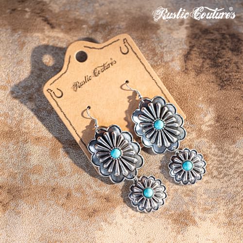 Rustic Couture's Western Earrings for Women Cowgirl Country Concho Dangling Western Statement Jewelry - color: H-Turquoise