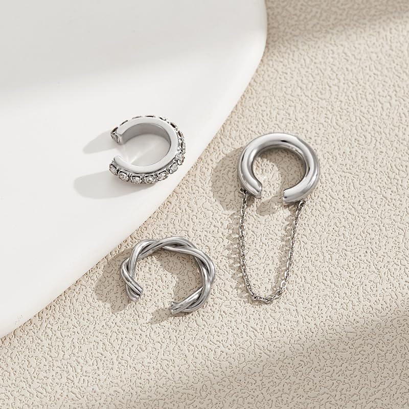 Ear Cuffs Non Piercing Sparkly Cuffs for Women Non Piercings Hypoallergenic Fake Piercings Sparkle Clip On Earrings Bling Cartilage Earring Ear Cuff Earrings for Women Dainty Earring - style: 1 - S 3PCS