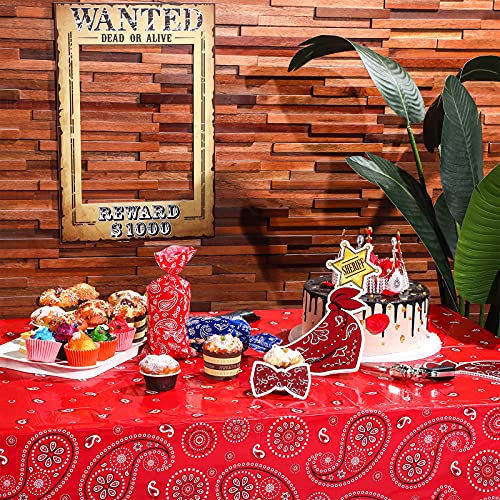 Western Party Tablecloth Paisley Table Cover Bandana Plastic Table Cloth Rectangle Floral Tablecloth for Western Cowboy Themed Party Decorations, 108 X 54 Inches (Red, 3 Pack) - color: Red