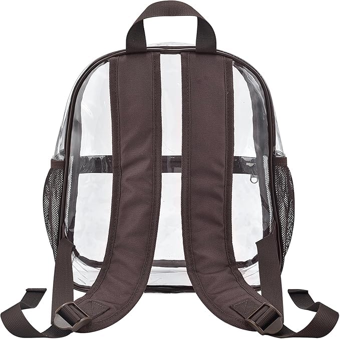 Oraben Clear Backpack Stadium Approved, 12 x 6 x 11 in, Small Transparent Backpack Clear Bag for Concerts, Sports Events, Festivals, Travel, Waterproof PVC, Adjustable Straps - color: Chocolate, style: Enhanced Strap