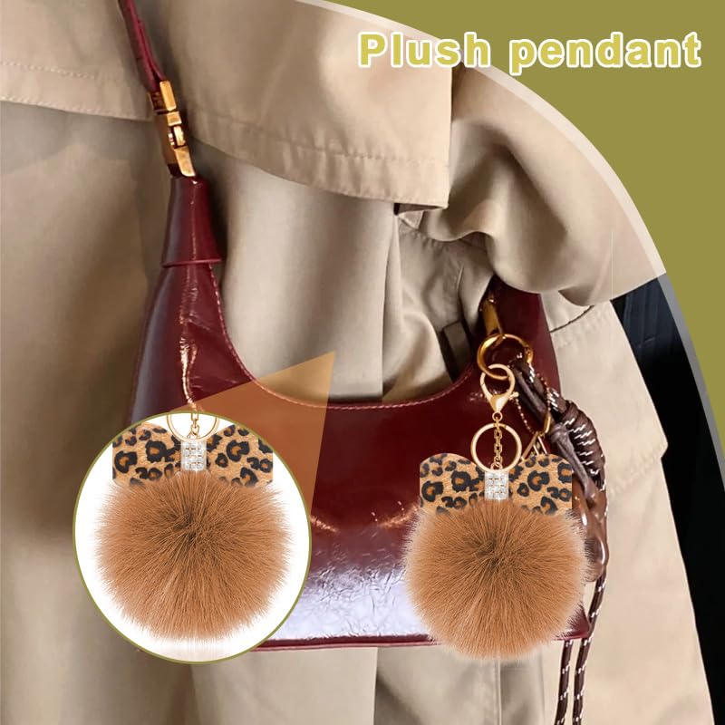 Leopard Faux Fur Keychain for Purse Charms for Handbags Leopard Plush Key Chain for Car Keys - color: Color 4