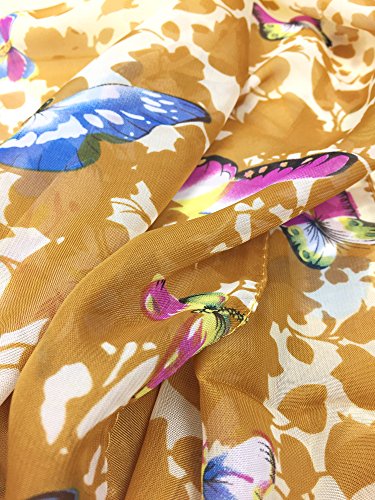 YOUR SMILE Ladies/Women's Lightweight Floral Print/Solid Color mixture Shawl Scarf For Spring Summer season - color: Beige/Khaki Butterfly