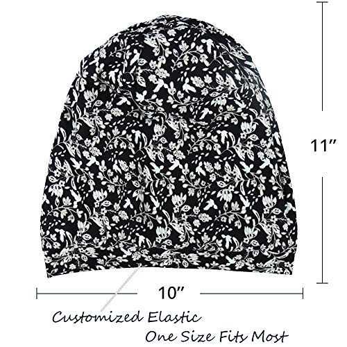 Wide Band Sleep Night Cap Baggy Beanie Slouch Skull Cap Cancer Hat - color: Cotton Bloom