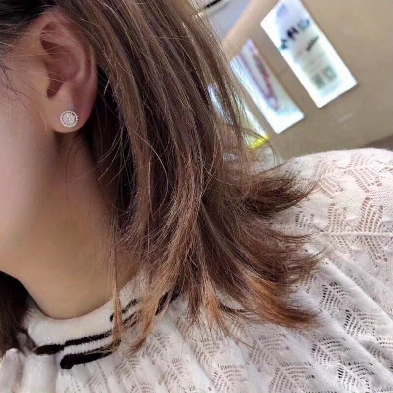 1pair Fashion Exquisite Inlay Shiny Zirconia Round Stud Earrings for Women Men Daily Casual Party Simple Earrings Accessories - color: Silvery