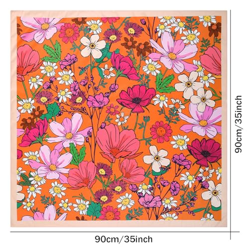 Molans 35" Silk Satin Square Head scarves - 4Pcs Large Scarfs Hair Bandana Head Kerchief Neck Scarf Sleeping Wraps for Women - color: Blue/Yellow/Red/Orange