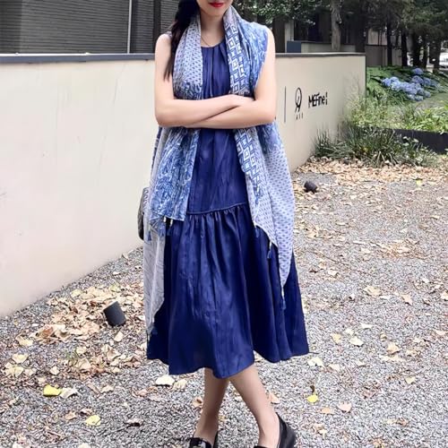 WaJuemy Travel Boho Scarf for Women Casual Lightweight Pashmina Scarves Fashion Multicolor Shawl Wraps with Fringed Beads - color: 01 Navyblue