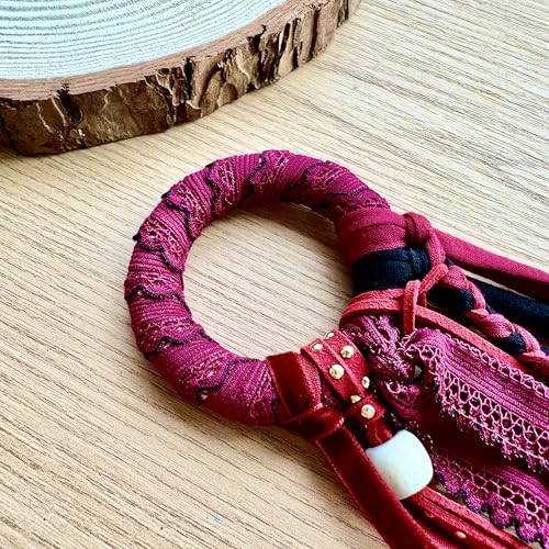 Handmade Boho Hair Barrette Hair Tie Braided Suede Wood beads Hair Pins Hair Extension Tassels DIY Beads Ponytail Holders Hair Accessories for Women (Red) - color: Red
