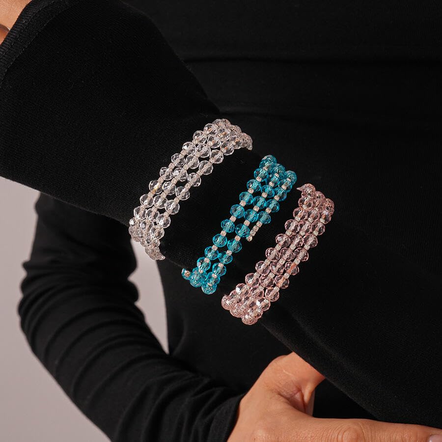 Caiyao Bohemia Multilayer Glass Beaded Charm Bracelets Handmade Resin Beads Stackable Wrap Bracelet Layered Open Cuff Bnagles for Women Holiday Vacation Boho Jewelry Gifts - color: Pink