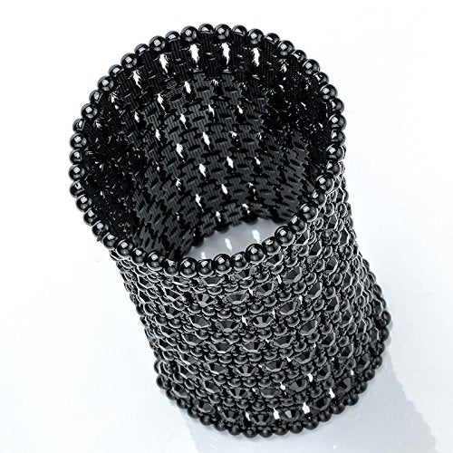 Szxc Womens Ballroom Rhinestone Stretch Cuff Bracelets Fit Wrist Circumference from 6.5" to 7.8" - Lead & Nickle Free - color: Black Metal Black