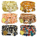 Bohemian Bracelet Sets for Women - 6 Sets Stackable Stretch Bracelets Multi-color Boho Jewelry for Women Hippie Bracelets Dainty Jewelry - color: Stackable bracelets with heart charm