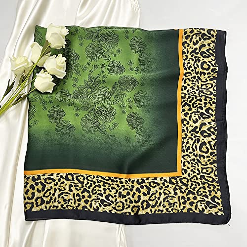 Julunar Silk Like Head Scarf for Women - Satin Large Hair Scarves - 35" Square Silk Hair Wrap for Sleeping with Gift Packed - color: A012-1 Leopard Green