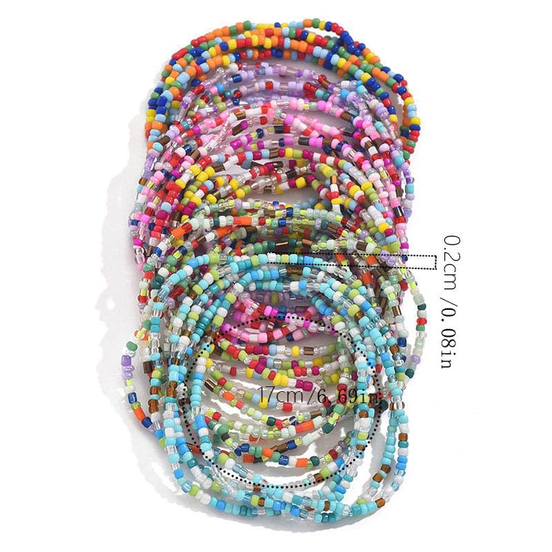 30Pcs Elastic Beaded Bracelets Set Bohemia Multilayer Stackable Seed Beaded Stretch Bracelet Anket Colorful Crystal Glass Beads Wristbands for Women Summer Beach Boho Jewelry Gifts - color: Multi