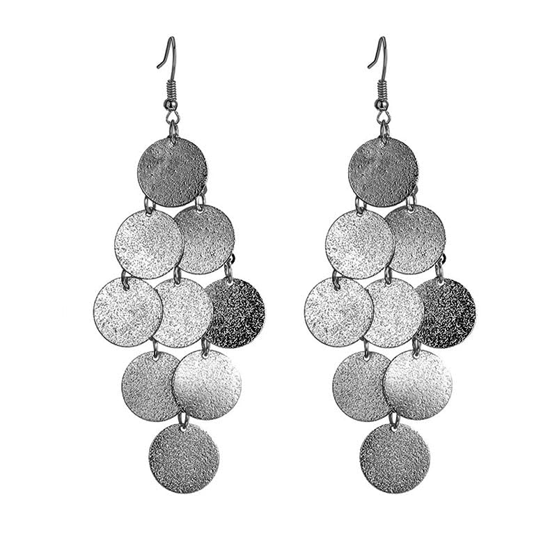 coadipress Layered Dangling Disc Earrings for Women Gold Plated Handmade Boho Lightweight Chandelier Dangle Drop Earring Layered Leaf Earrings Vintage Multiple Circle Teardrop Earrings Statement Earrings - style: Layered Gun black Disc