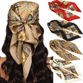 AWAYTR 27.5” Silk Satin Square Head Scarf - 4PCS Satin Head Scarves for Women Hair Kerchief Bandanas Sleeping Head Wraps - color: (Red+black+camel+beige)