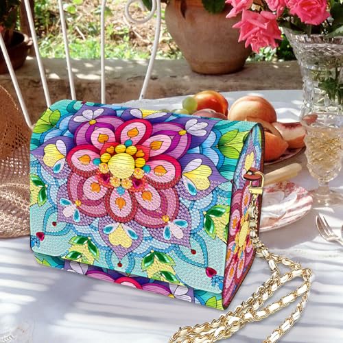 C'eitura Mandala Diamond Art Wooden Clutch with Chain, DIY 5D Rhinestone Shoulder Bag, Boho Style Purse, Festival Gift for Women - color: SKB203