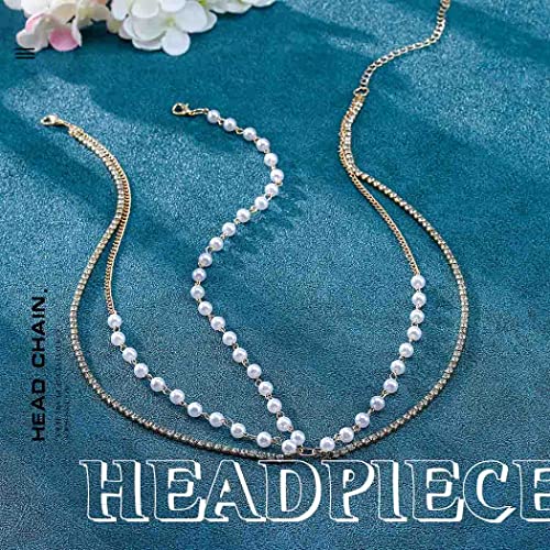 Boho Pearl Head Chain Vintage Crystal Headpieces Wedding Rhinestone Hair Jewelry Party Festival Hair Accessories for Women and Girls (Gold) - color: Gold