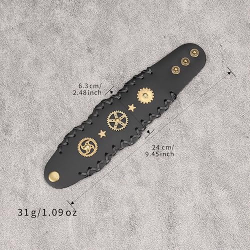 GelConnie Punk Leather Cuff Bracelet Adjustable Straps Wrap Bracelets Arm Armor Cuff Gothic Leather Wristbands for Men, Women - color: MLPB108-Black