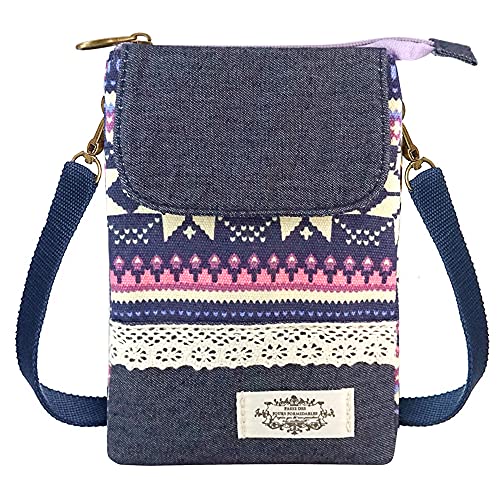Roomy Cell Phone Purse Wallet Canvas Small Crossbody Purse Bags with Shoulder Strap For Women teen girlsl | Roomy - color: Q-ethnic Purple