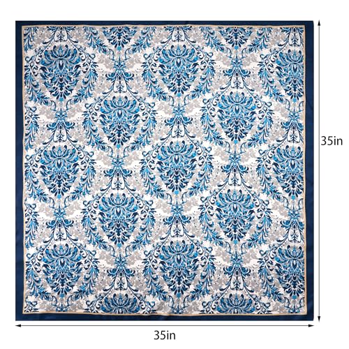 Pistha Head Scarf Bandana for Women, Satin Scarf for Hair, Large Square Silk Bandana Headscarf for Women and Men 35 Inch - style: Flower-blue