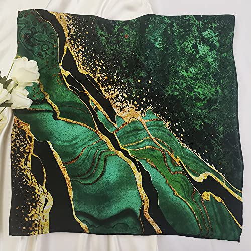 Julunar Silk Like Head Scarf for Women - Satin Large Hair Scarves - 35" Square Silk Hair Wrap for Sleeping with Gift Packed - color: A007-1 Coastline Green