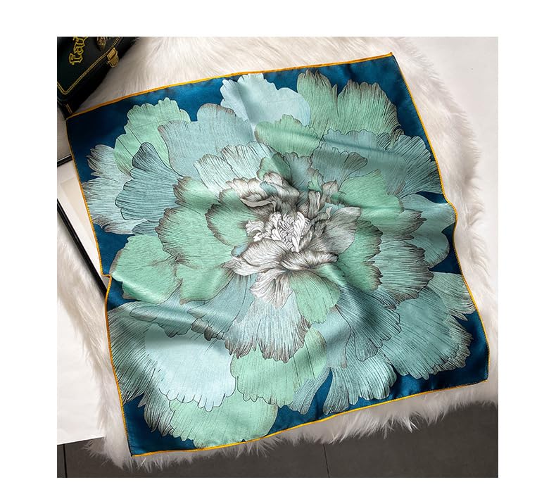 FEIBOON Mulberry Silk Scarfs Neck Scarf 21" Small Square Scarfs hair scarf bandana Neckerchief Headscarf for Women - color: Blue Flower Hand Painted