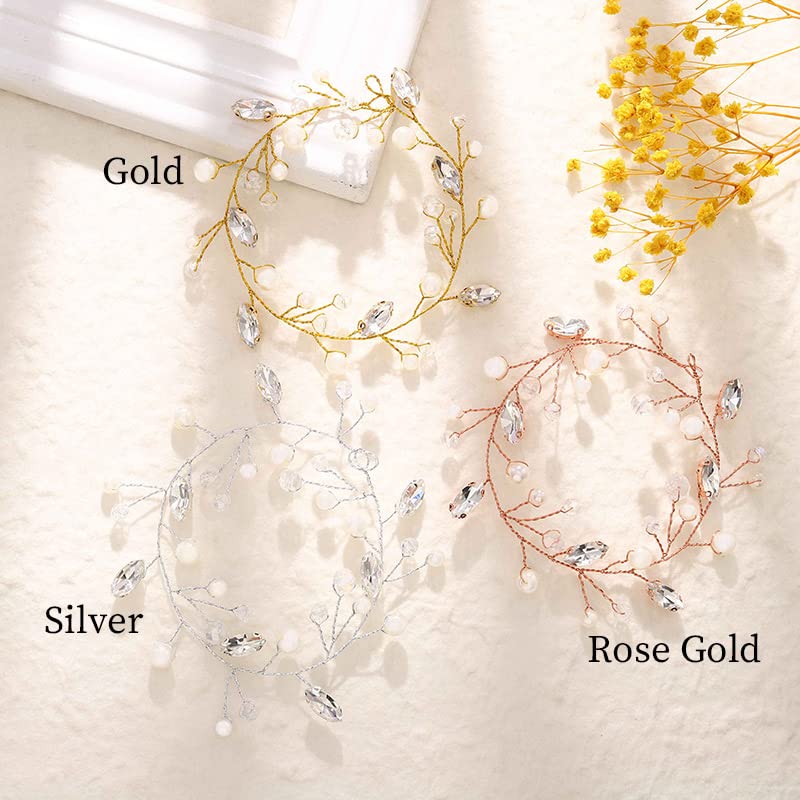 Jakawin Bride Pearl Wedding Hair Vine Rhinestone Hair Piece Crystal Bridal Hair Accessories for Women HV192 (3 Gold) - color: 3 Gold