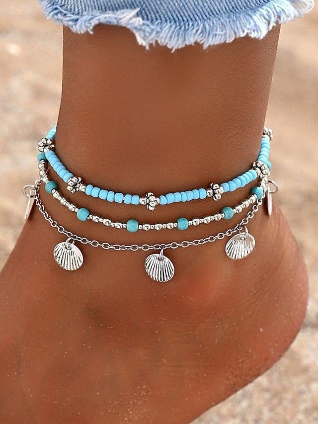 Turquoise Shell Anklet for Women Link Bracelet Jewelry Adjustable Anklet for Summer Beach (anklet570)
