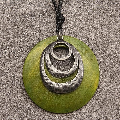 GelConnie Leather Cord Necklace Chain Multilayer Wooden Pendant Necklaces Vintage Jewelry Boho Long Sweater Necklace for Women Men - color: Circle Wooden Pendant
