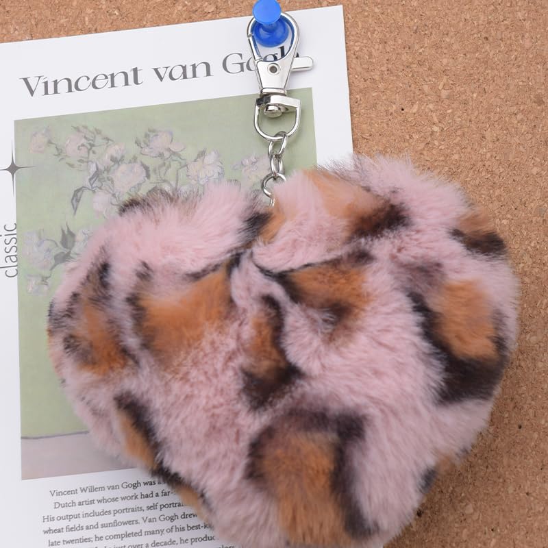 Leopard Faux Fur Keychain for Purse Charms for Handbags Leopard Plush Key Chain for Car Keys - color: Color 8