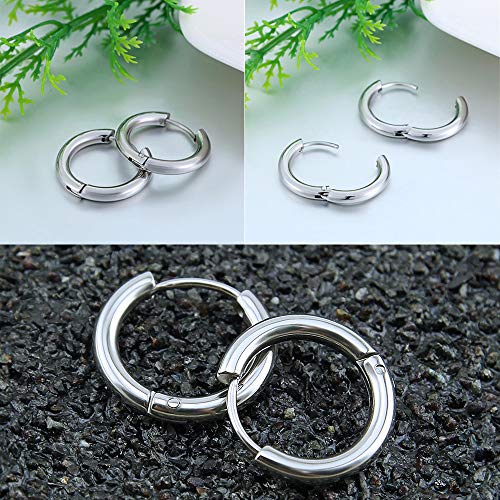 316L Surgical Stainless Steel Huggie Hoop Earrings 6mm 8mm 10mm 11mm 12mm 14mm Hypoallergenic Earrings Hoop Cartilage Helix Lobes Hinged Sleeper Earrings For Men Women - style: B02: 8mm Silver(THK 2.0mm)