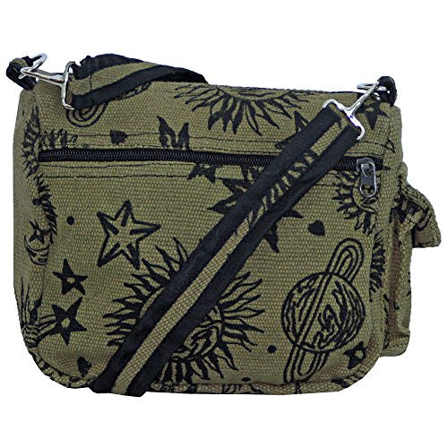 Sun Moon Stars and Planets Celestial Hippie Boho Crossbody Single Shoulder Bag - color: Green