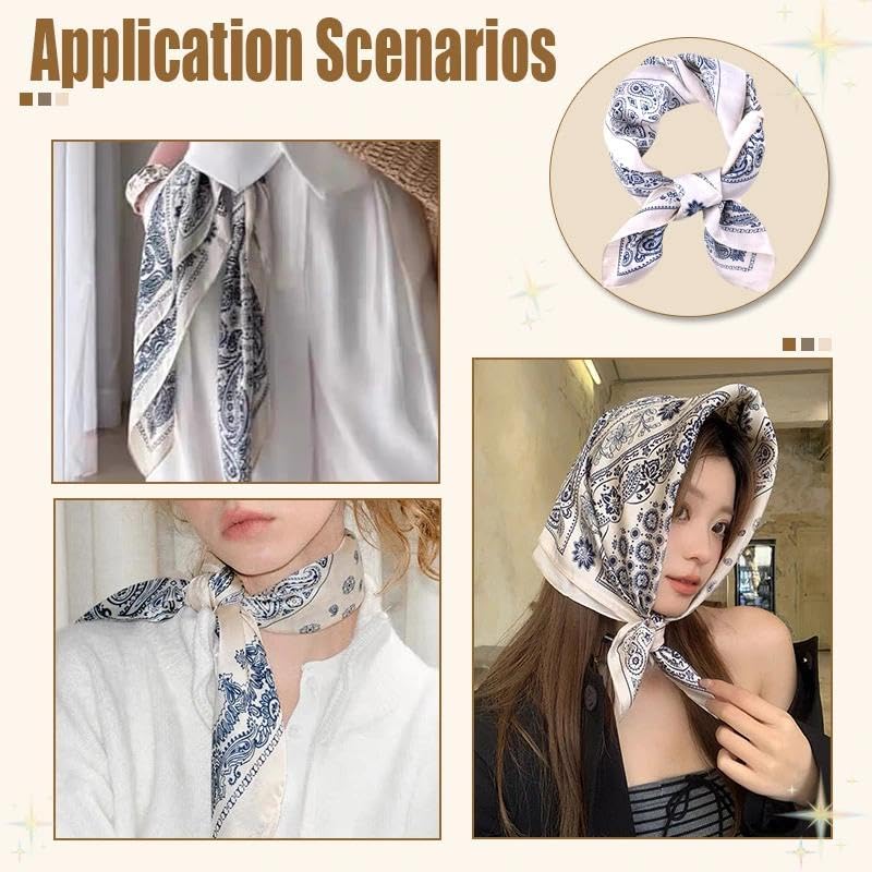 Guqqeuc Satin Head Scarf Silky Feeling Bandana Hair Wrap for Women Silk Scarves Paisley Headscarf Square Scarf Neckerchief - color: White