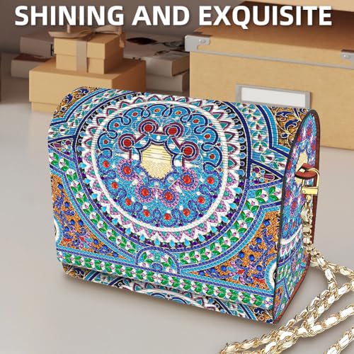 C'eitura Mandala Diamond Art Wooden Clutch Purse with Chain, 5D DIY Rhinestone Shoulder Bag Kit, Boho Festival Wallet, Handmade Craft Project for Beginners, Unique Women's Gift - color: SKB210