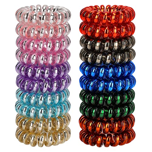 JessLab Spiral Hair Ties, 20 Pcs Traceless Phone Cord Hair Ties No Crease Spiral Bracelet Plastic Coil Ponytail Holders No-Damage Headband Hair Accessory for Girls Women Ladies Gift (Lustrous) - color: Lustrous