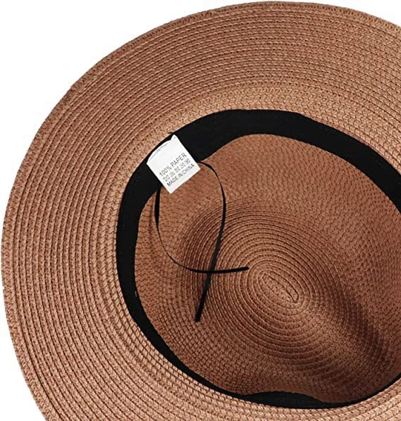 DRESHOW Women Straw Panama Hat Travel Fedora Beach Sun Hat Summer Wide Brim Straw Roll up Hats UPF 50+ - color: Fedora Coffee
