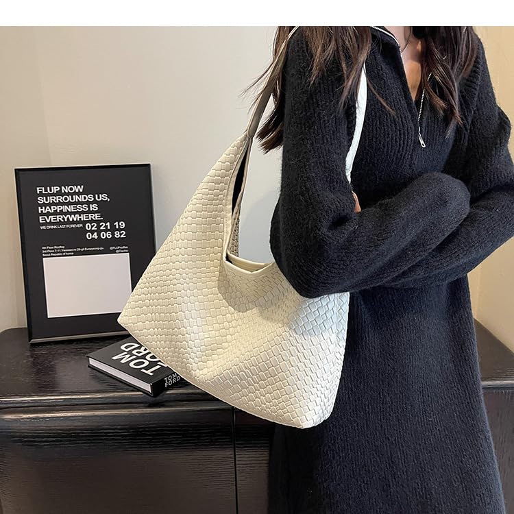 2026 Leather Tote Bag for Women Top-handle Shoulder Bag, Hobo Bags Large Capacity Soft Vegan Crossbody Handbag Underarm - color: White