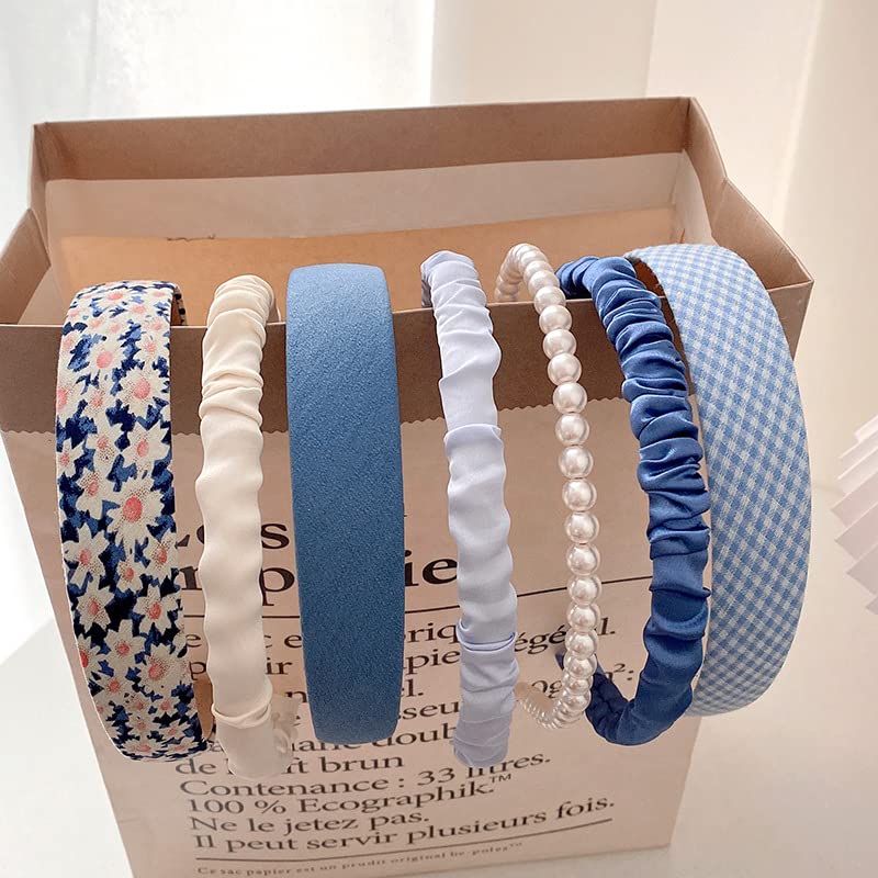 Ooosonlu Fashion Headbands Pearl Hairband Non-slip Bands Hair Accessories for Women Girls, Different Pattern - color: Blue