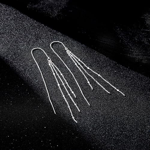 NECOCY Gold Dangle Earrings for Women Non Tarnish 14K Gold Plated Drop Wedding Hypallergenic Earring Dainty Long Hanging Chain CZ Pearl Threader Earrings Trendy Silver Plated Jewelry for Women - style: Silver&Style10