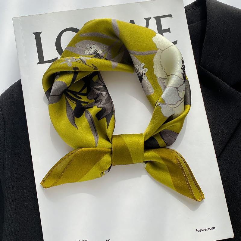 FEIBOON Mulberry Silk Scarfs Neck Scarf 21" Small Square Scarfs hair scarf bandana Neckerchief Headscarf for Women - color: Matcha Green