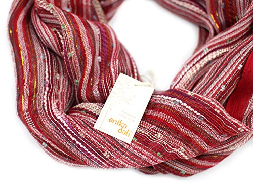 Anika Dali (15 Colors) Shimmer Sparkle Infinity Scarf, Women's Festival Bliss Lightweight Fashion Shawl - color: Romance Red